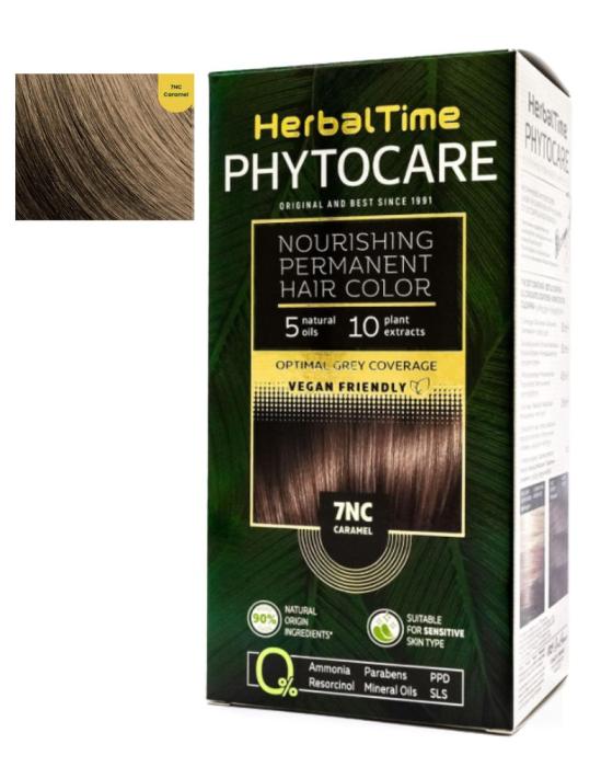 Herbal Time Phytocare Βαφή Μαλλιών Μόνιμη Χωρίς Αμμωνία  -7NC Θερμό Καστανό / Caramel