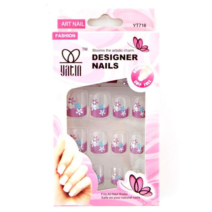 Ψεύτικα νύχια με σχέδια και σωληνάριο κόλλας 24 Τεμάχια