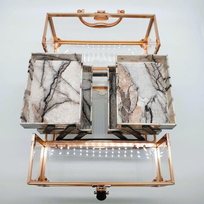 Βαλιτσάκι Μακιγιάζ και Αισθητικής 25x18x18 εκ. (ΥxΜxΠ) Διάφανο Pink Gold Marble