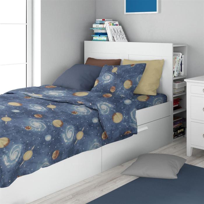 Σεντόνια Εμπριμέ Σετ 3 τεμ kids Milky Way 185 160X240 Blue 100% Cotton