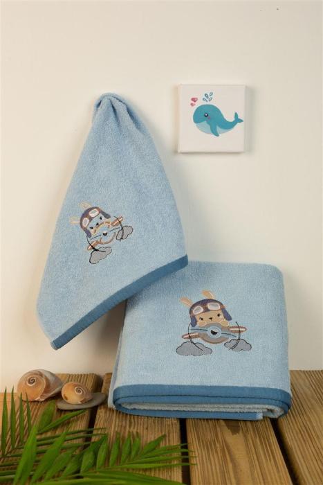 ΠΕΤΣΕΤΑ Με Κέντημα Σετ 2 τεμ bebe Airplane 156 30X50,70X140 Σιελ 100% Cotton