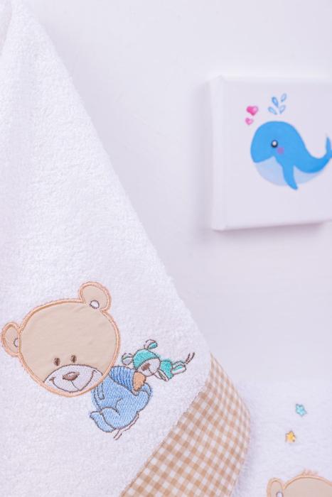 ΠΕΤΣΕΤΑ ΣΕΤ 2 τεμ bebe HAPPY BEARS 21 30X50,70X140 ΛΕΥΚΟ/ΜΠΕΖ Cotton 100%