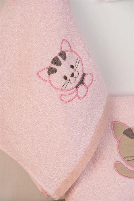 ΠΕΤΣΕΤΑ Με Κέντημα Σετ 2 τεμ bebe Kitty 136 30X50,70X140 Ροζ 100% Cotton