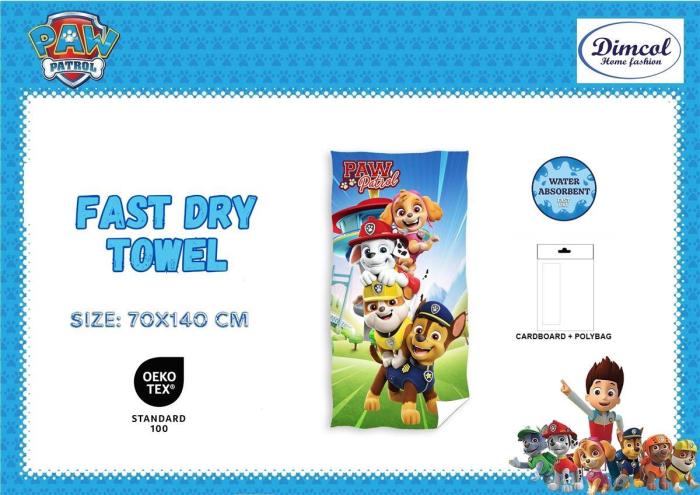 Πετσέτα Θαλάσσης Quick Dry Nickelodeon Paw Patrol 20 70X140 Sky Blue 100% Microfiber