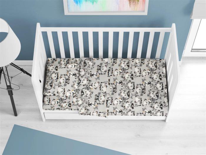 ΣΕΝΤΟΝΙΑ ΕΜΠΡΙΜΕ ΣΕΤ 3 τεμ bebe Panda Bear 96 120X160 Grey 100% Cotton Flannel