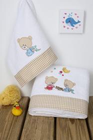 ΠΕΤΣΕΤΑ ΣΕΤ 2 τεμ bebe HAPPY BEARS 21 30X50,70X140 ΛΕΥΚΟ/ΜΠΕΖ Cotton 100%