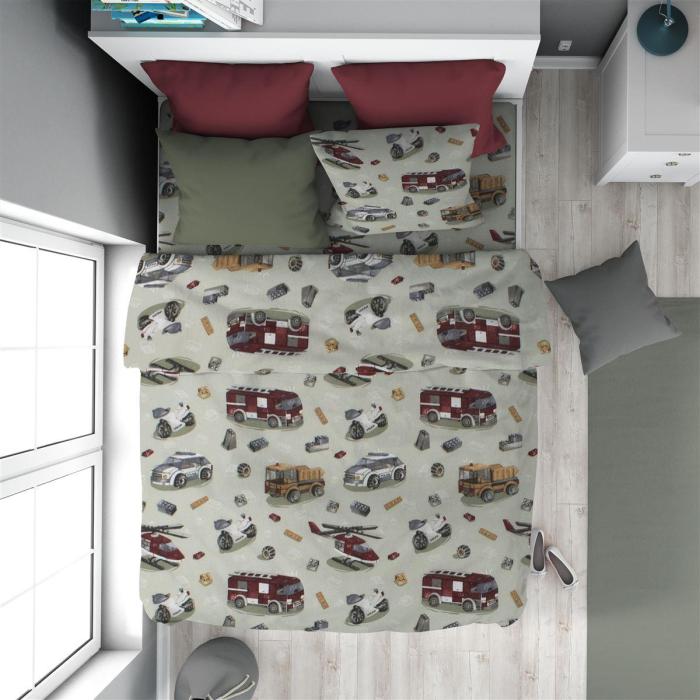 Παπλωματοθήκη Εμπριμέ kids Toys 47 160X240 Olive 100% Cotton Flannel