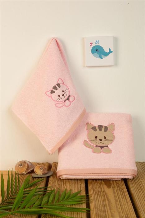 ΠΕΤΣΕΤΑ Με Κέντημα Σετ 2 τεμ bebe Kitty 136 30X50,70X140 Ροζ 100% Cotton