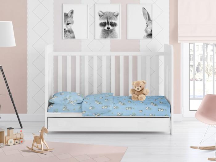 ΚΑΤΩΣΕΝΤΟΝΟ ΜΕ ΛΑΣΤΙΧΟ bebe Birds 14 0,70X1,40X0,15 Sky blue Flannel cotton 100%