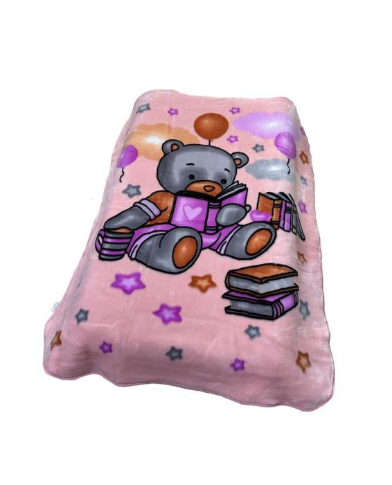 ΚΟΥΒΕΡΤΑ ΒΕΛΟΥΤΕ ΠΟΛΥΤΕΛΕΙΑΣ bebe Studying Bear 37 110X140 Baby Pink 100% Polyester