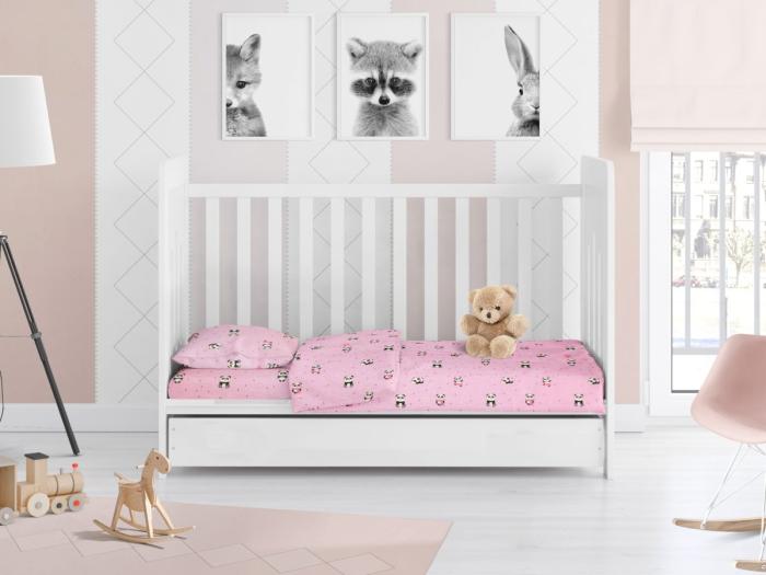 ΠΑΠΛΩΜΑ ΕΜΠΡΙΜΕ bebe PANDA 111 120X160 Pink Cotton 100%