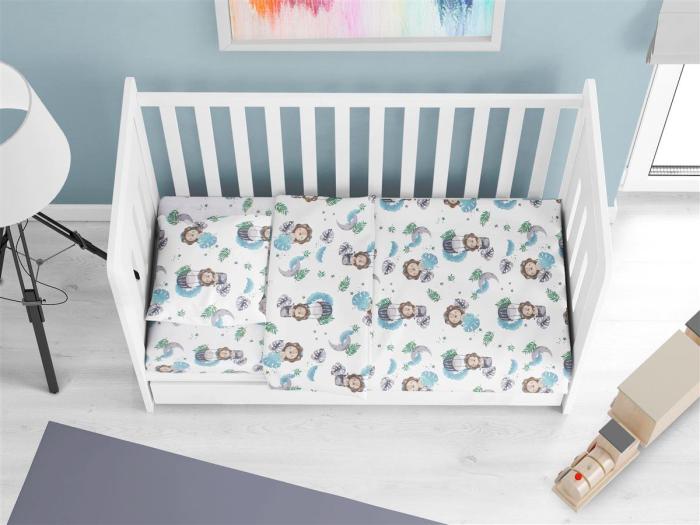 Σεντόνια Εμπριμέ Σετ 3 τεμ bebe Lion 533 120X160 Sky Blue 100% Cotton