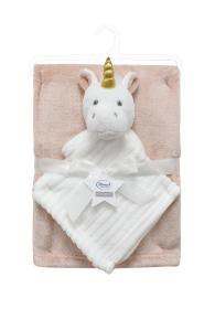 Νάνι-Πανάκι Παρηγοριάς bebe σετ 2 τεμ. Unicorn 06 33X33 &amp; Κουβέρτα Coral Fleece 75X100 cm White-Pink 100% Polyester