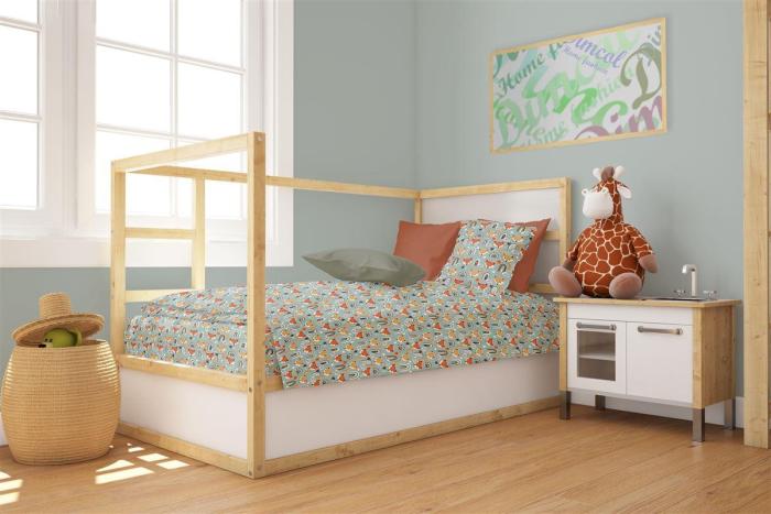 Παπλωματοθήκη Εμπριμέ bebe Fox 528 120X160 Pale Cyan 100% Cotton