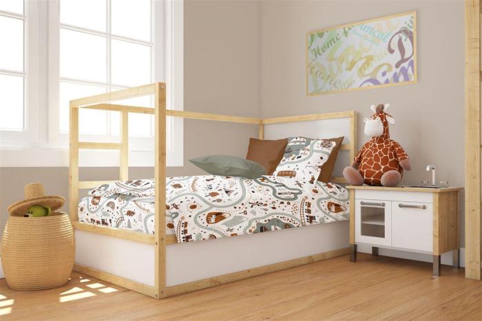 Παπλωματοθήκη Εμπριμέ bebe Countryside 580 120X160 White-Mint 100% Cotton