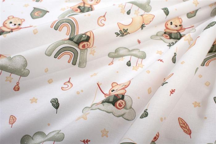 Σεντονάκι Λίκνου bebe Cloudy Bear 581 80X110 White-Olive 100% Cotton