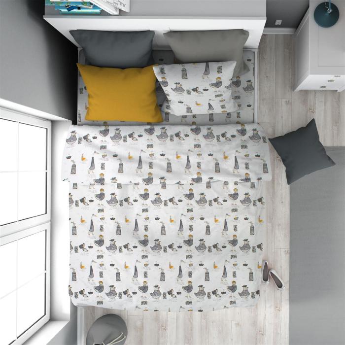 Παπλωματοθήκη Εμπριμέ kids Seabirds 578 160X240 White-Grey 100% Cotton