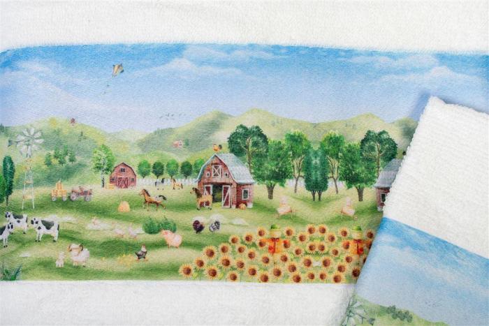 Πετσέτα Σετ 2 τεμ Με Ψηφιακή Εκτύπωση bebe Farm 340 30X50,70X140 White 100% Cotton