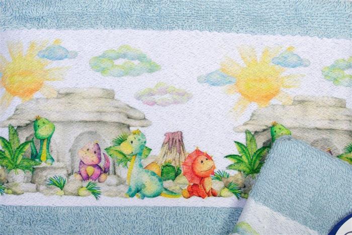Πετσέτα Σετ 2 τεμ Με Ψηφιακή Εκτύπωση bebe Dinosaurs 310 30X50,70X140 Sky Blue 100% Cotton