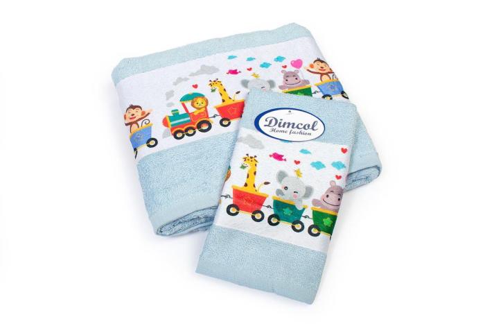 Πετσέτα Σετ 2 τεμ Με Ψηφιακή Εκτύπωση bebe Train 345 30X50,70X140 Sky Blue 100% Cotton