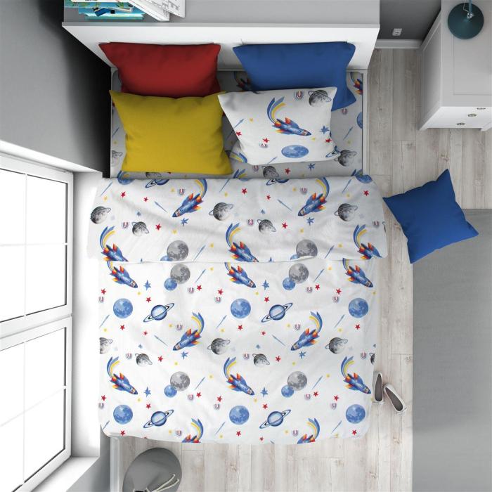 Παπλωματοθήκη Εμπριμέ kids Space Mission 184 160X240 White-Blue 100% Cotton