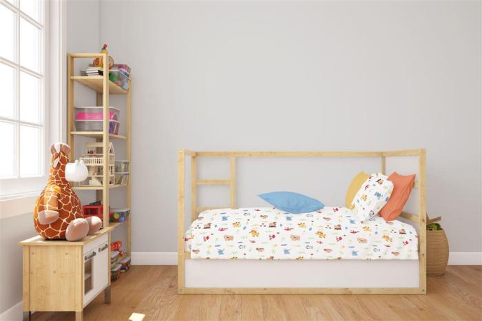 Σεντόνια Εμπριμέ Σετ 3 τεμ bebe Forest Animals 570 120X160 White-Sky Blue 100% Cotton