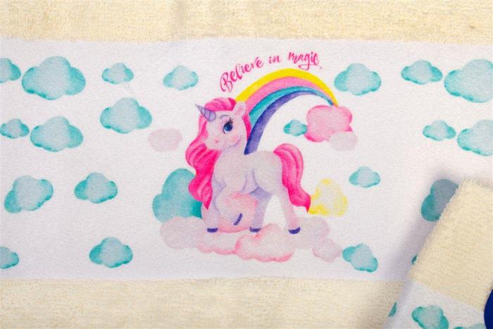 Πετσέτα Σετ 2 τεμ Με Ψηφιακή Εκτύπωση bebe Magic Unicorn 317 30X50,70X140 Ecru 100% Cotton