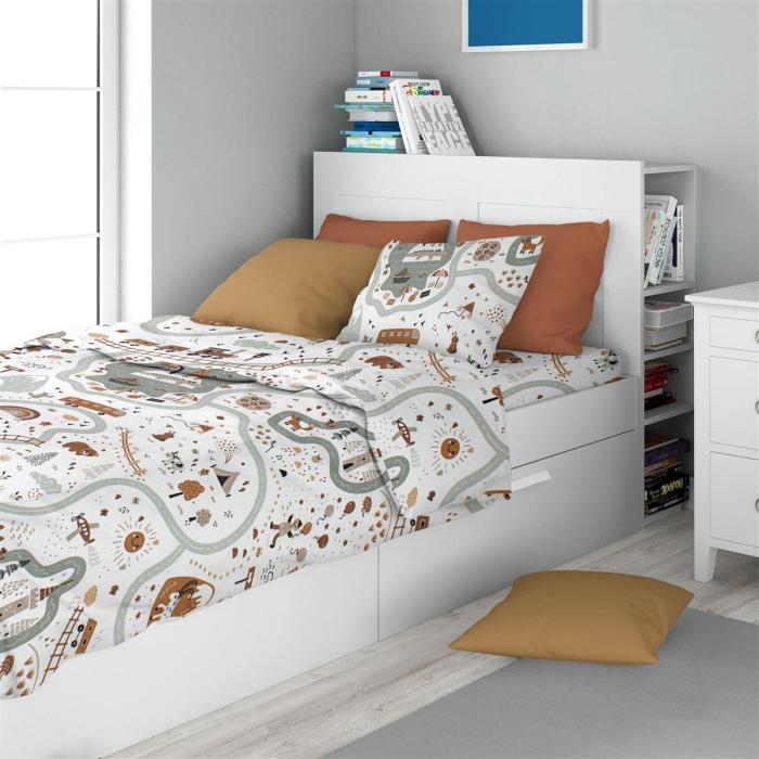 Σεντόνια Εμπριμέ Σετ 2 τεμ kids Countryside 580 160X240 White-Mint 100% Cotton