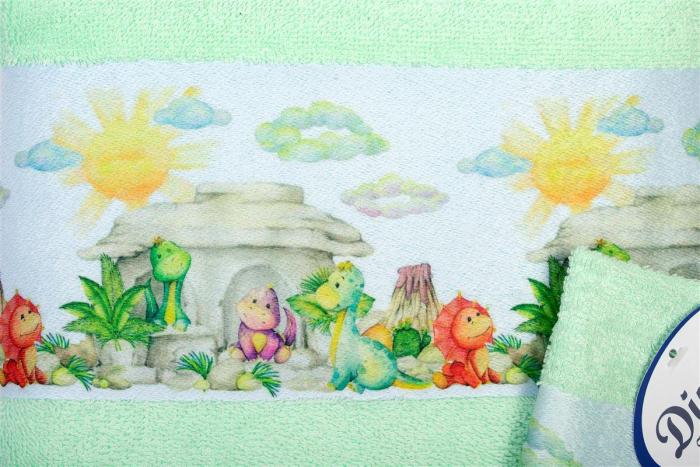 Πετσέτα Σετ 2 τεμ Με Ψηφιακή Εκτύπωση bebe Dinosaurs 313 30X50,70X140 Mint 100% Cotton