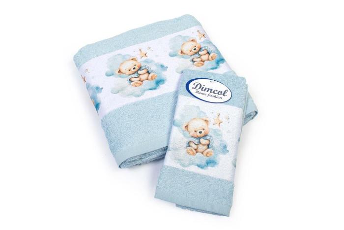 Πετσέτα Σετ 2 τεμ Με Ψηφιακή Εκτύπωση bebe Cute Bear 301 30X50,70X140 Sky Blue 100% Cotton