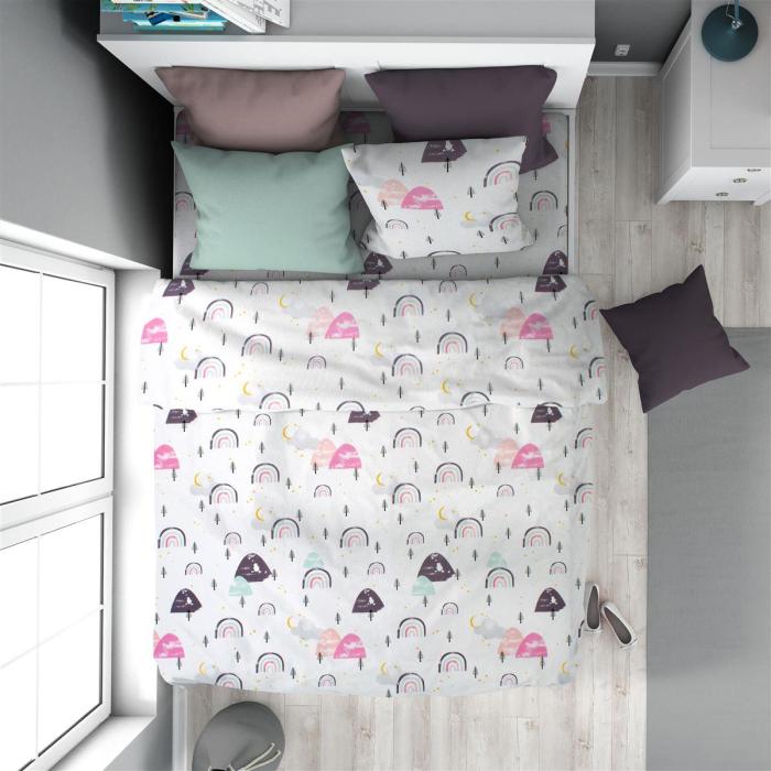 Παπλωματοθήκη Εμπριμέ kids Rainbow 575 160X240 White-Pink 100% Cotton