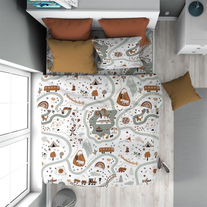 Παπλωματοθήκη Εμπριμέ kids Countryside 580 160X240 White-Mint 100% Cotton
