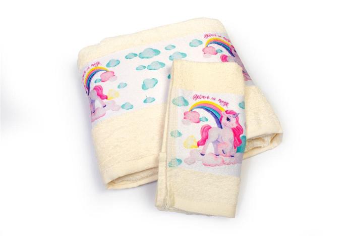 Πετσέτα Σετ 2 τεμ Με Ψηφιακή Εκτύπωση bebe Magic Unicorn 317 30X50,70X140 Ecru 100% Cotton