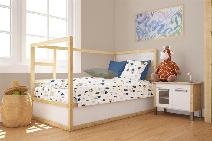 Παπλωματοθήκη Εμπριμέ bebe Village 579 120X160 White-Green 100% Cotton