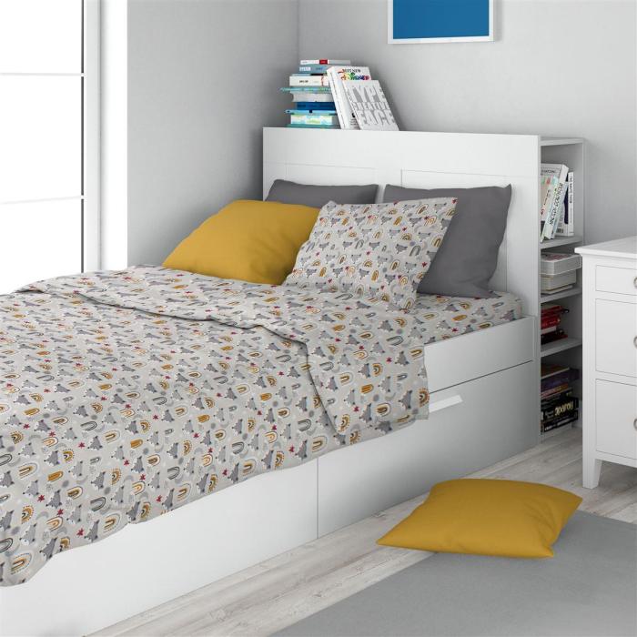Σεντόνια Εμπριμέ Σετ 2 τεμ kids Fox 527 160X240 Grey 100% Cotton