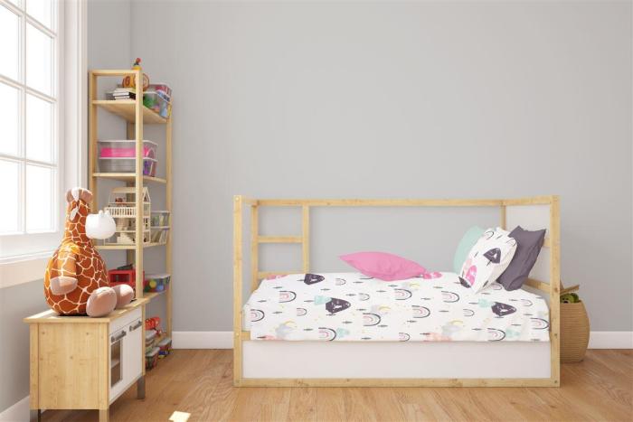 Σεντόνια Εμπριμέ Σετ 3 τεμ bebe Rainbow 575 120X160 White-Pink 100% Cotton
