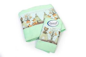 Πετσέτα Σετ 2 τεμ Με Ψηφιακή Εκτύπωση bebe Forest Animals 337 30X50,70X140 Mint 100% Cotton