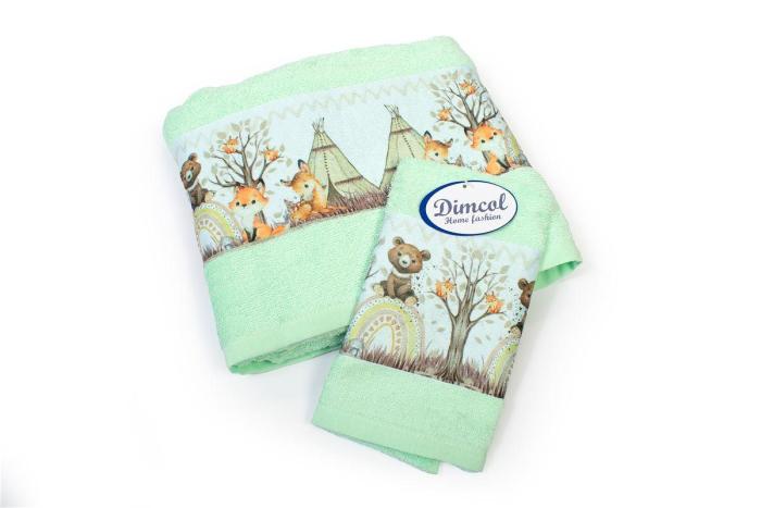 Πετσέτα Σετ 2 τεμ Με Ψηφιακή Εκτύπωση bebe Forest Animals 337 30X50,70X140 Mint 100% Cotton