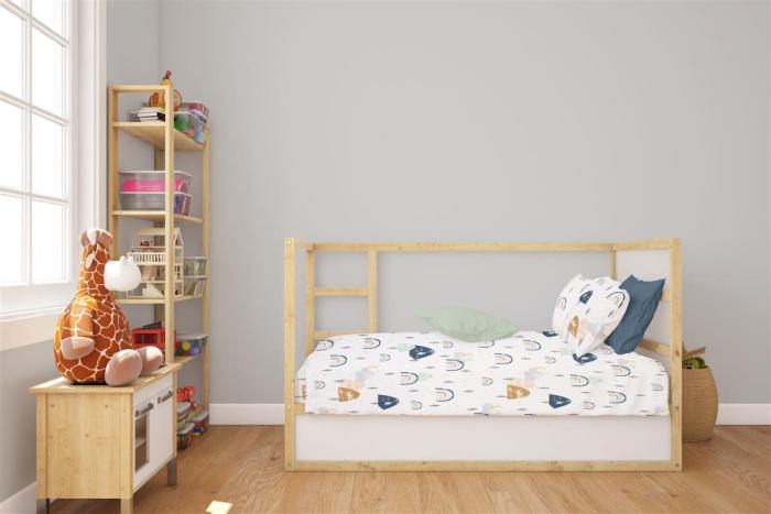 Σεντόνια Εμπριμέ Σετ 3 τεμ bebe Rainbow 574 120X160 White-Blue 100% Cotton