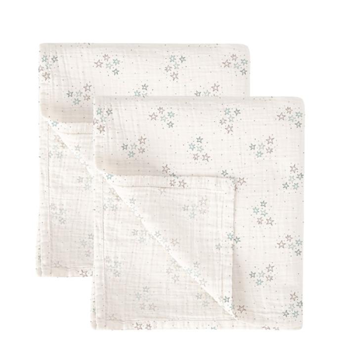 Πάνες Αγκαλιάς Μουσελίνα Stars Blue 60x60εκ. Σετ 2τμχ