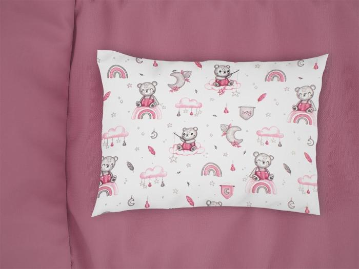 Μαξιλαροθήκη Εμπριμέ bebe Cloudy Bear 582 35X45 White-Pink 100% Cotton