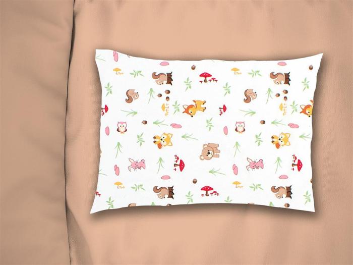 Μαξιλαροθήκη Εμπριμέ kids Forest Animals 571 50X70 White-Pink 100% Cotton