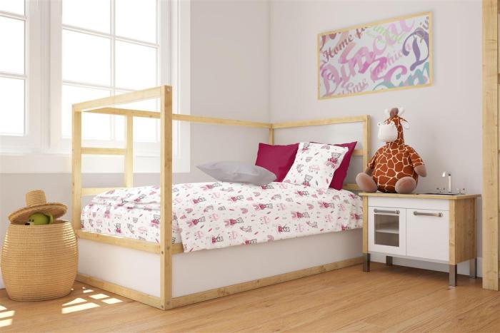 Παπλωματοθήκη Εμπριμέ bebe Cloudy Bear 582 120X160 White-Pink 100% Cotton