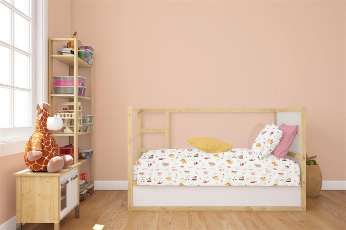 Σεντόνια Εμπριμέ Σετ 3 τεμ bebe Forest Animals 571 120X160 White-Pink 100% Cotton