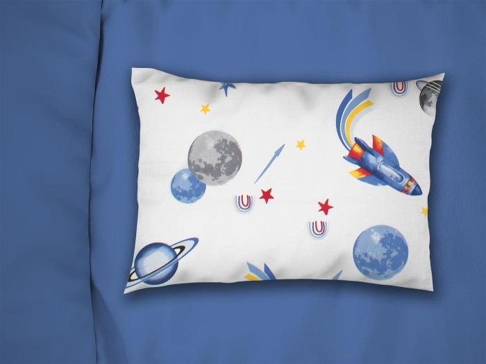 Μαξιλαροθήκη Εμπριμέ kids Space Mission 184 50X70 White-Blue 100% Cotton