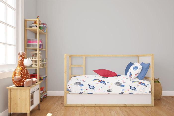 Σεντόνια Εμπριμέ Σετ 3 τεμ bebe Space Mission 184 120X160 White-Blue 100% Cotton