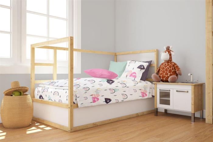 Παπλωματοθήκη Εμπριμέ bebe Rainbow 575 120X160 White-Pink 100% Cotton