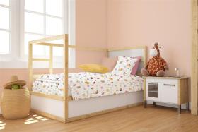 Παπλωματοθήκη Εμπριμέ bebe Forest Animals 571 120X160 White-Pink 100% Cotton