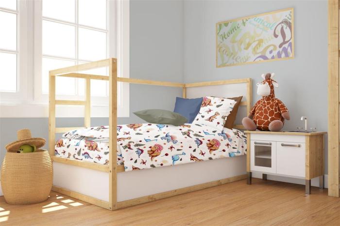 Παπλωματοθήκη Εμπριμέ bebe Dinosaur 519 120X160 White-Blue 100% Cotton