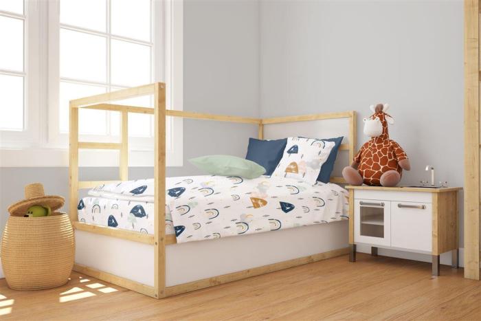 Παπλωματοθήκη Εμπριμέ bebe Rainbow 574 120X160 White-Blue 100% Cotton